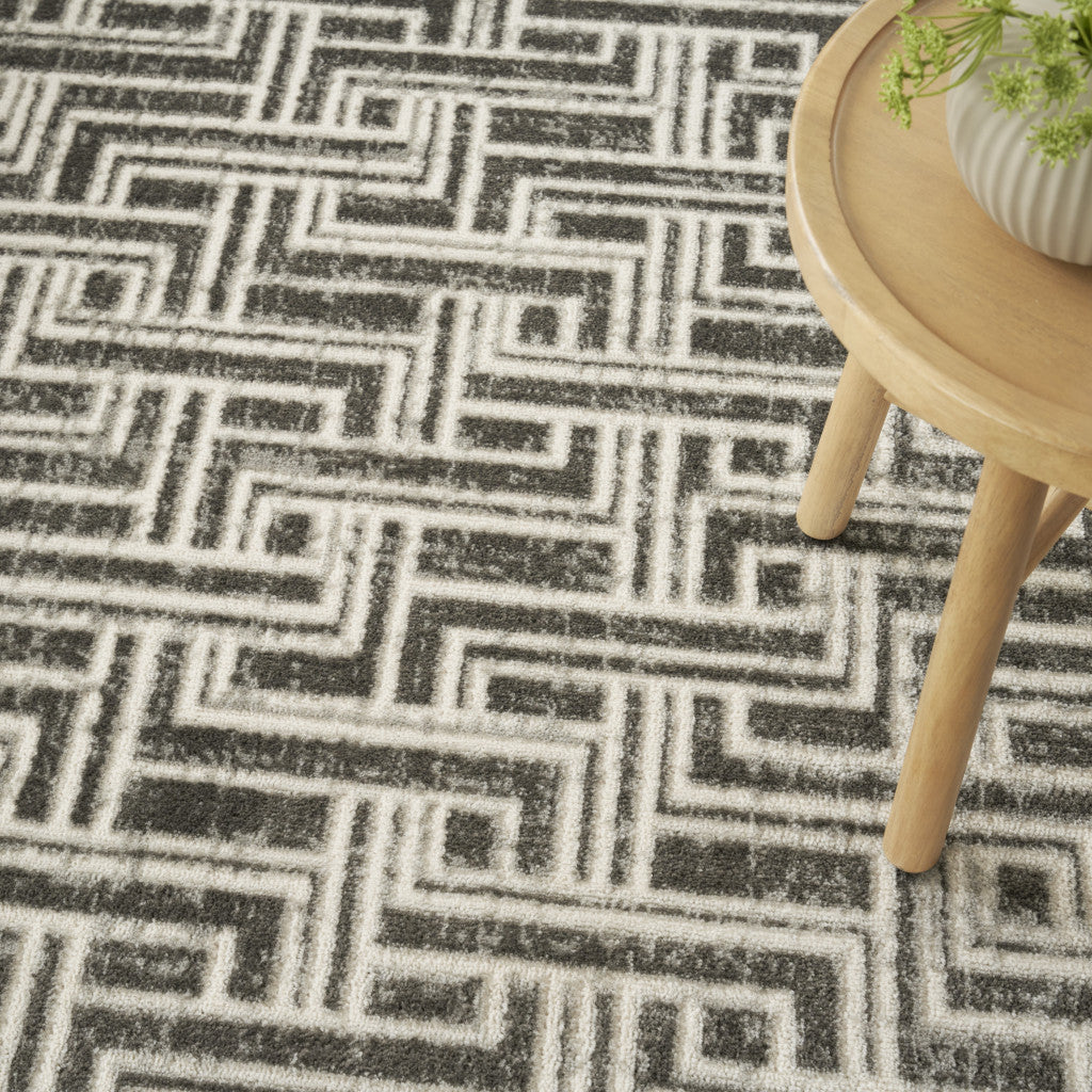 5' x 7' Gray Geometric Distressed Area Rug