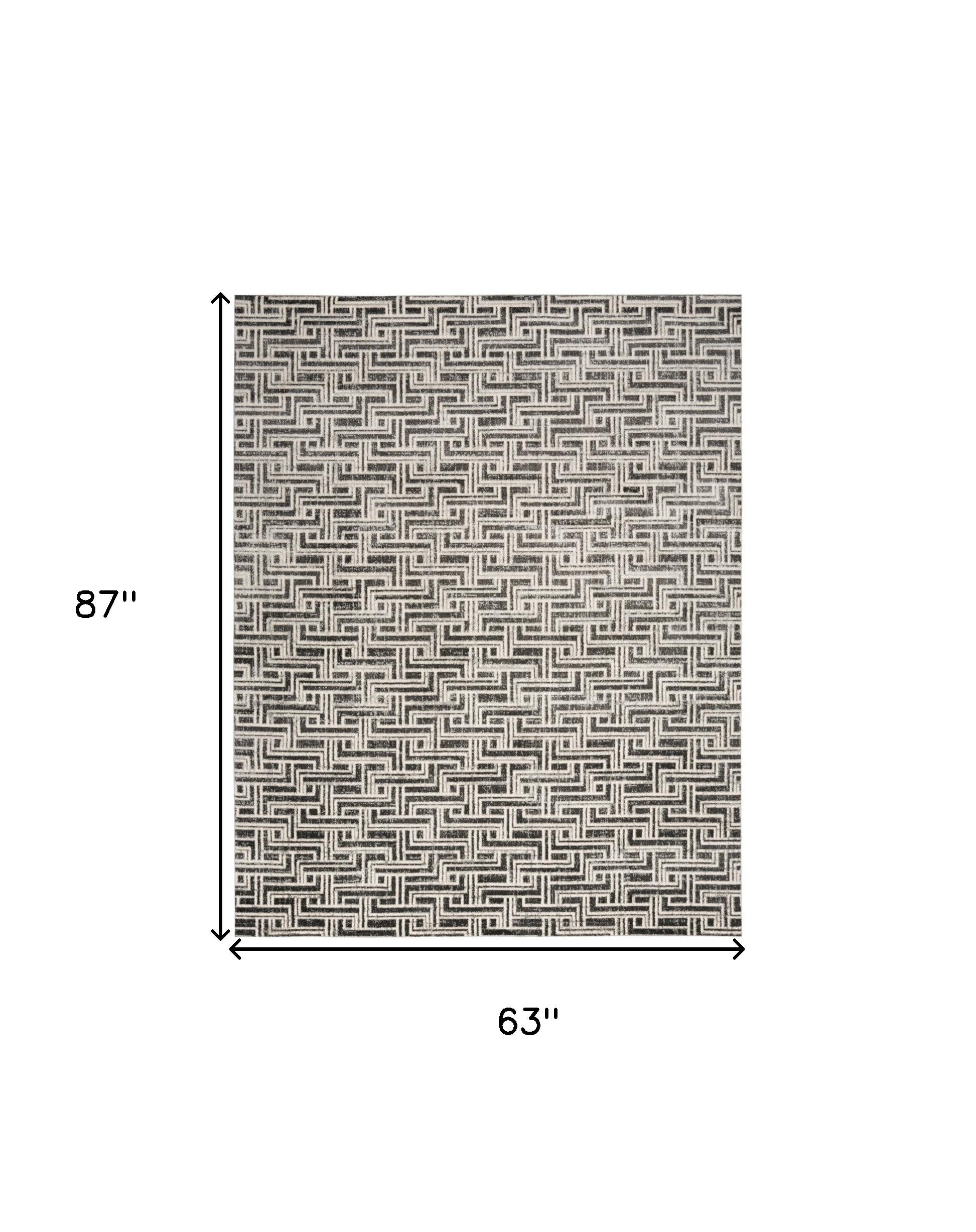 5' x 7' Gray Geometric Distressed Area Rug