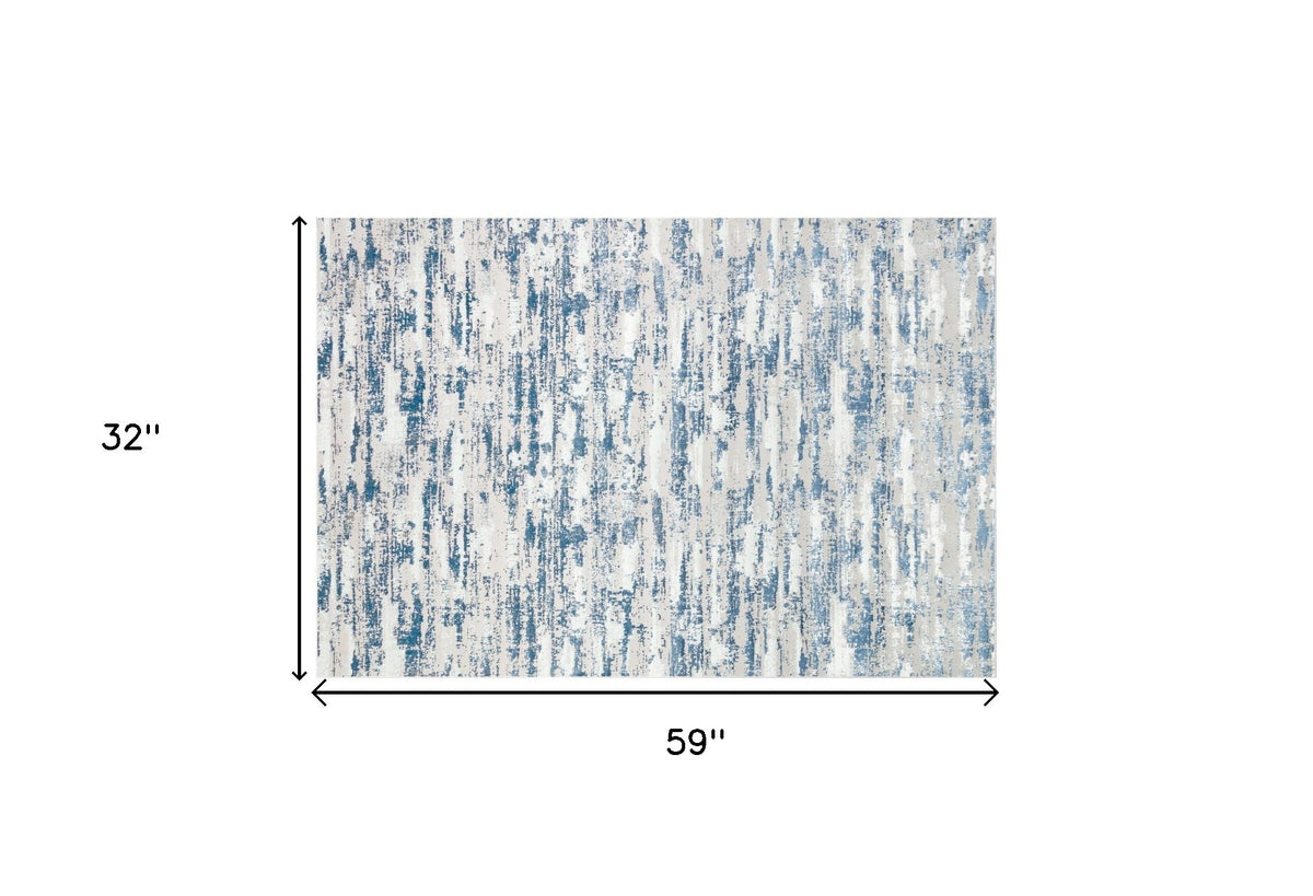 3' X 5' Navy Blue Abstract Washable Non Skid Area Rug