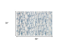 3' X 5' Navy Blue Abstract Washable Non Skid Area Rug