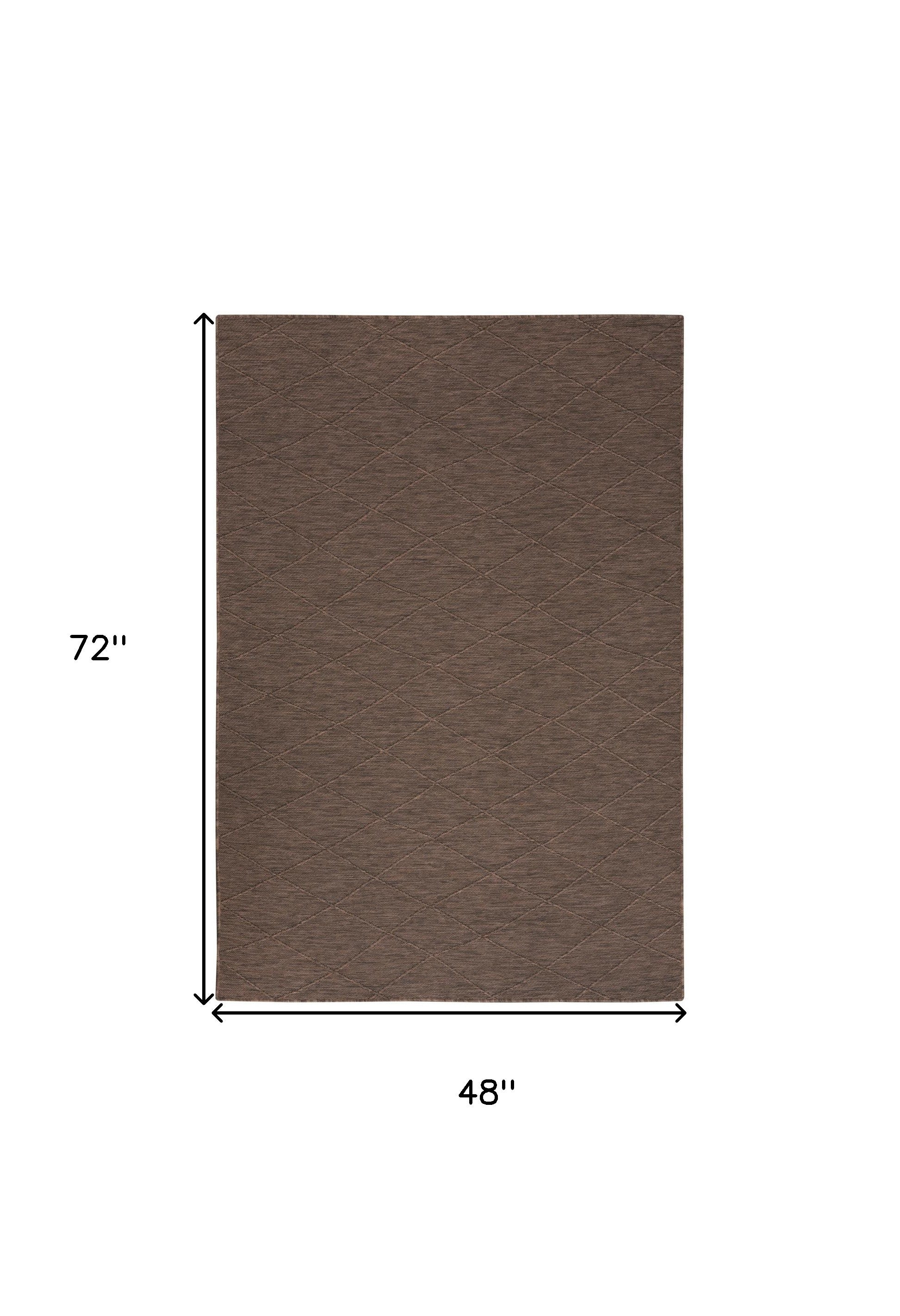 4' x 6' Brown Geometric Power Loom Non Skid Area Rug