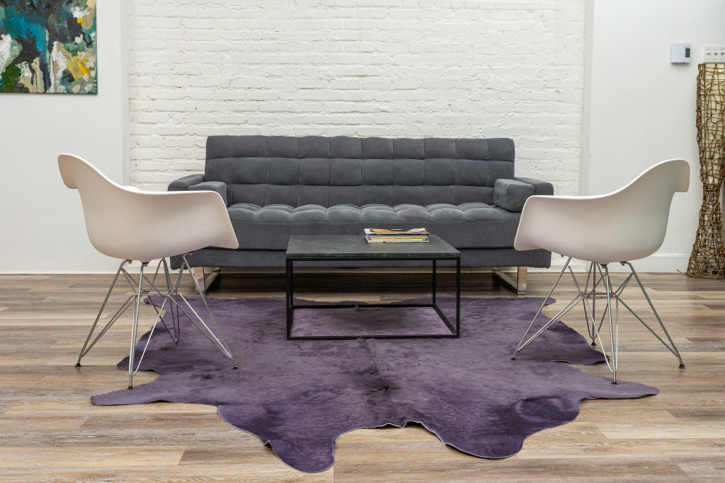 6' x 7' Lavender Cowhide Hand Knotted Area Rug
