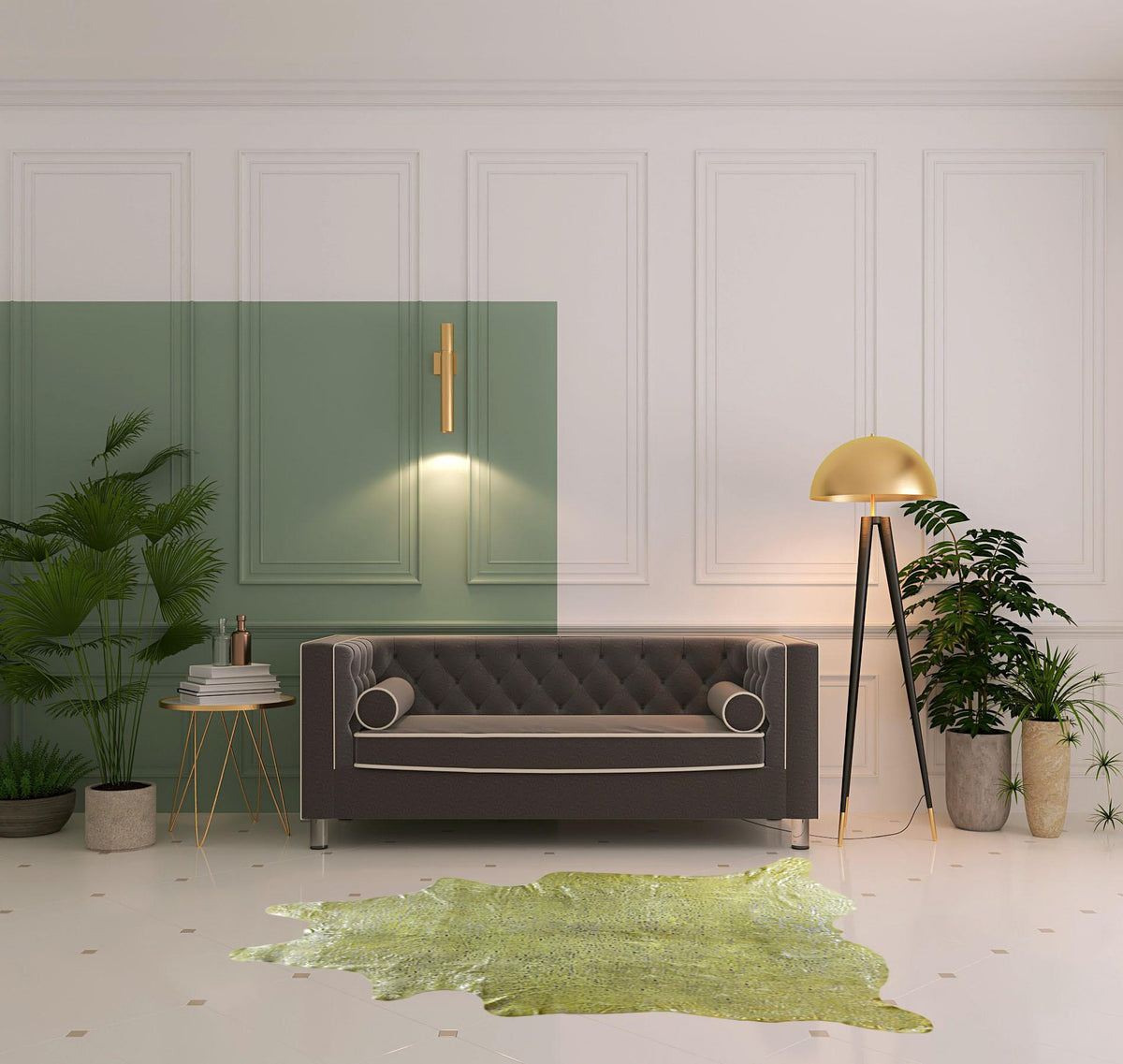 5' x 7' Green and Silver Cowhide Hand Knotted Area Rug