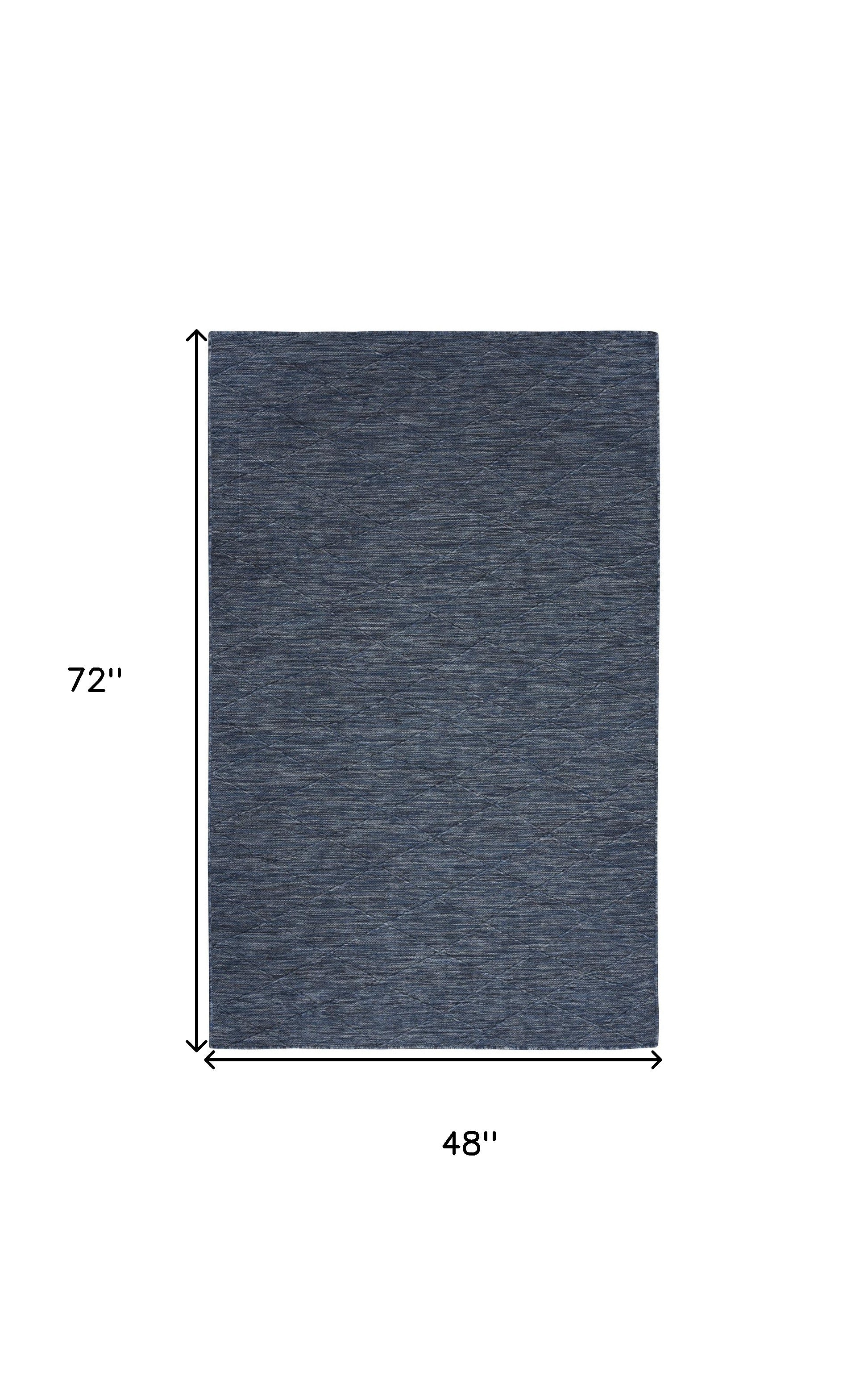 4' x 6' Blue Geometric Power Loom Non Skid Area Rug