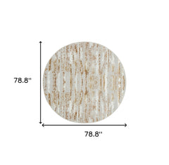 7' Beige Round Abstract Washable Non Skid Area Rug