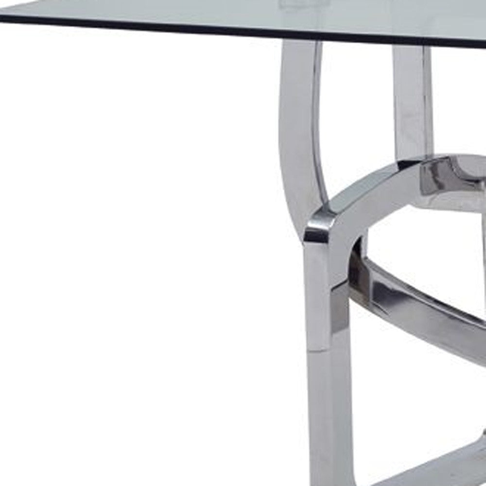 79" Clear And Silver Glass And Stainless Steel Dining Table