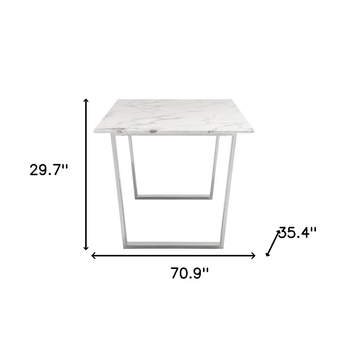 71" White And Silver Marble And Steel Dining Table