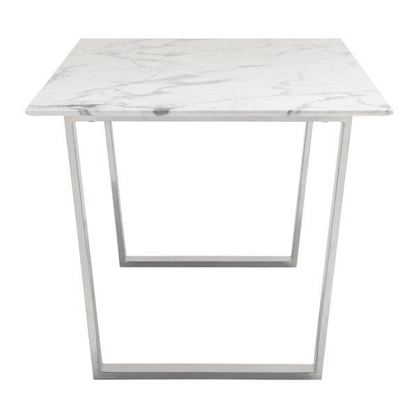 71" White And Silver Marble And Steel Dining Table