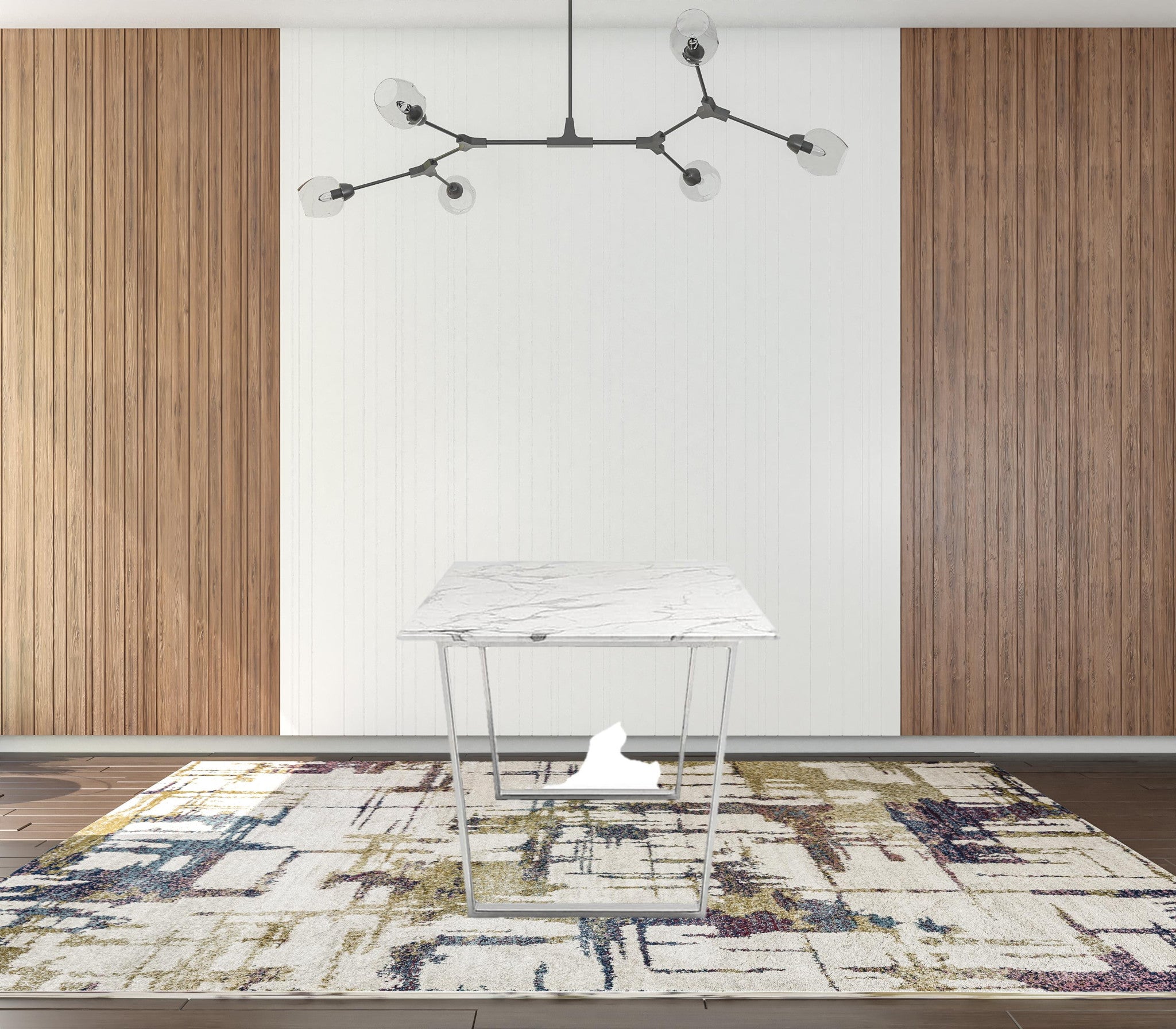 71" White And Silver Marble And Steel Dining Table