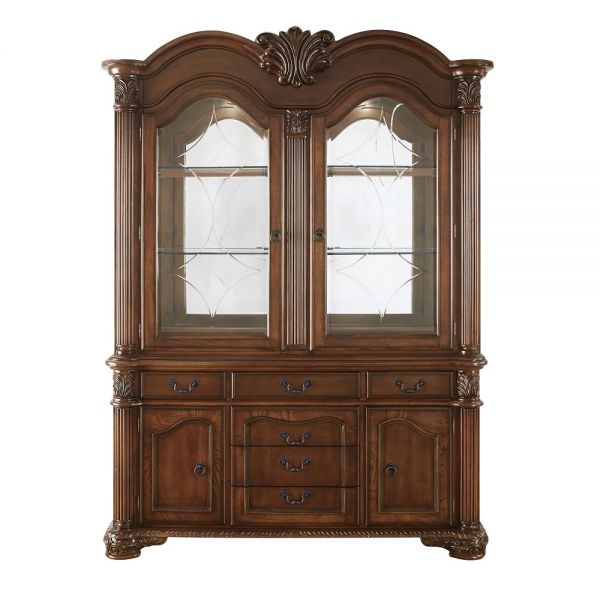 21" Brown Solid Wood Frame Dining Hutch With Three Shelves And Six Drawers