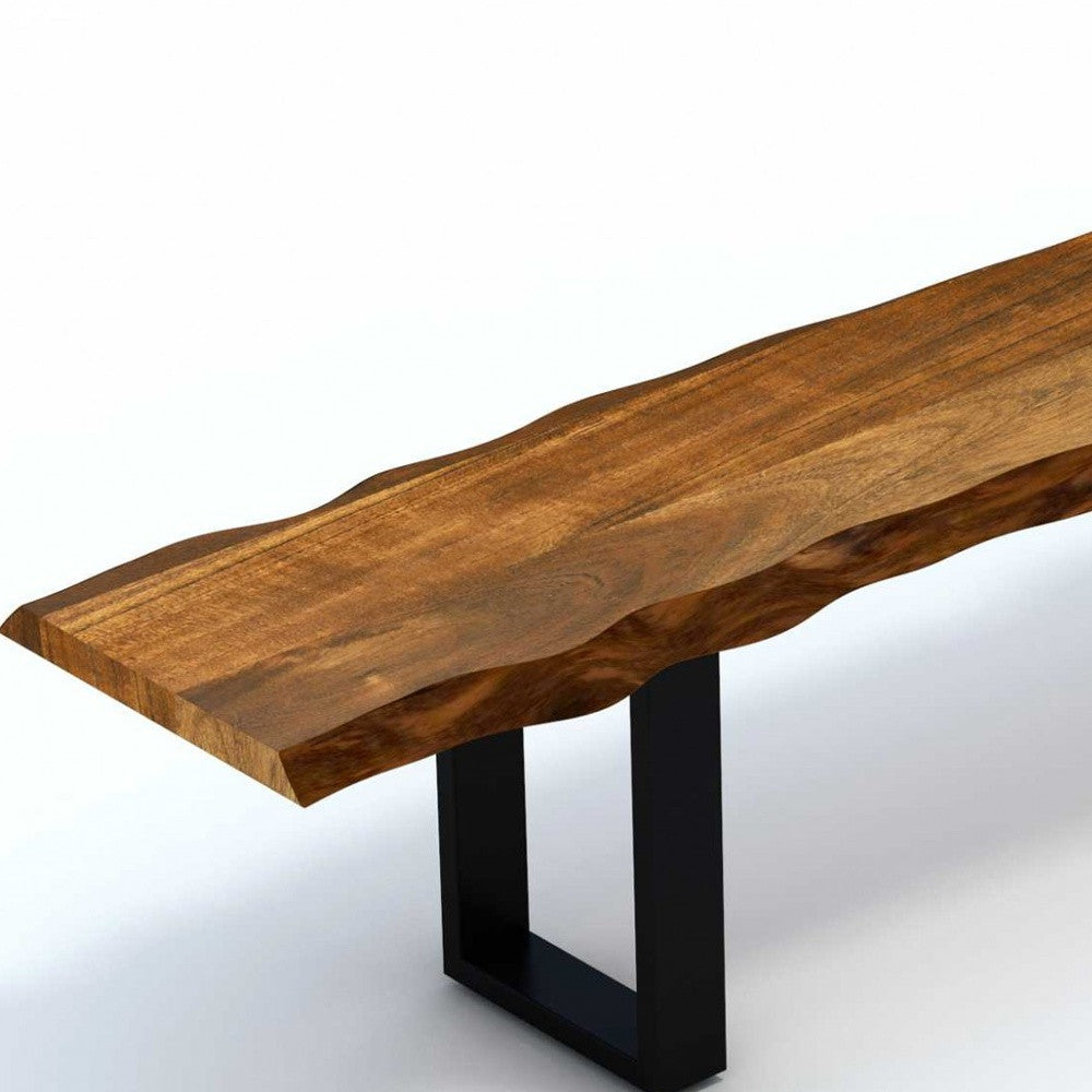 Live Edge Acacia Wood Dining Bench With Black Metal Legs