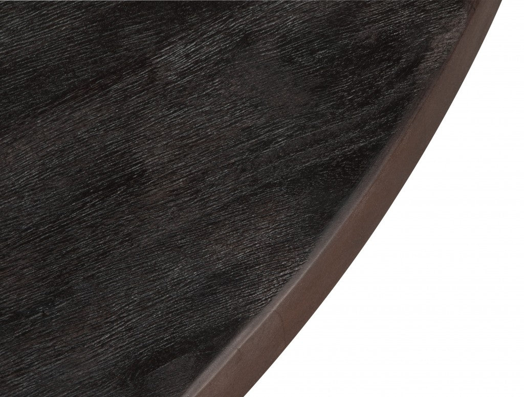 47" Dark Brown Rounded Solid Wood And Steel Dining Table