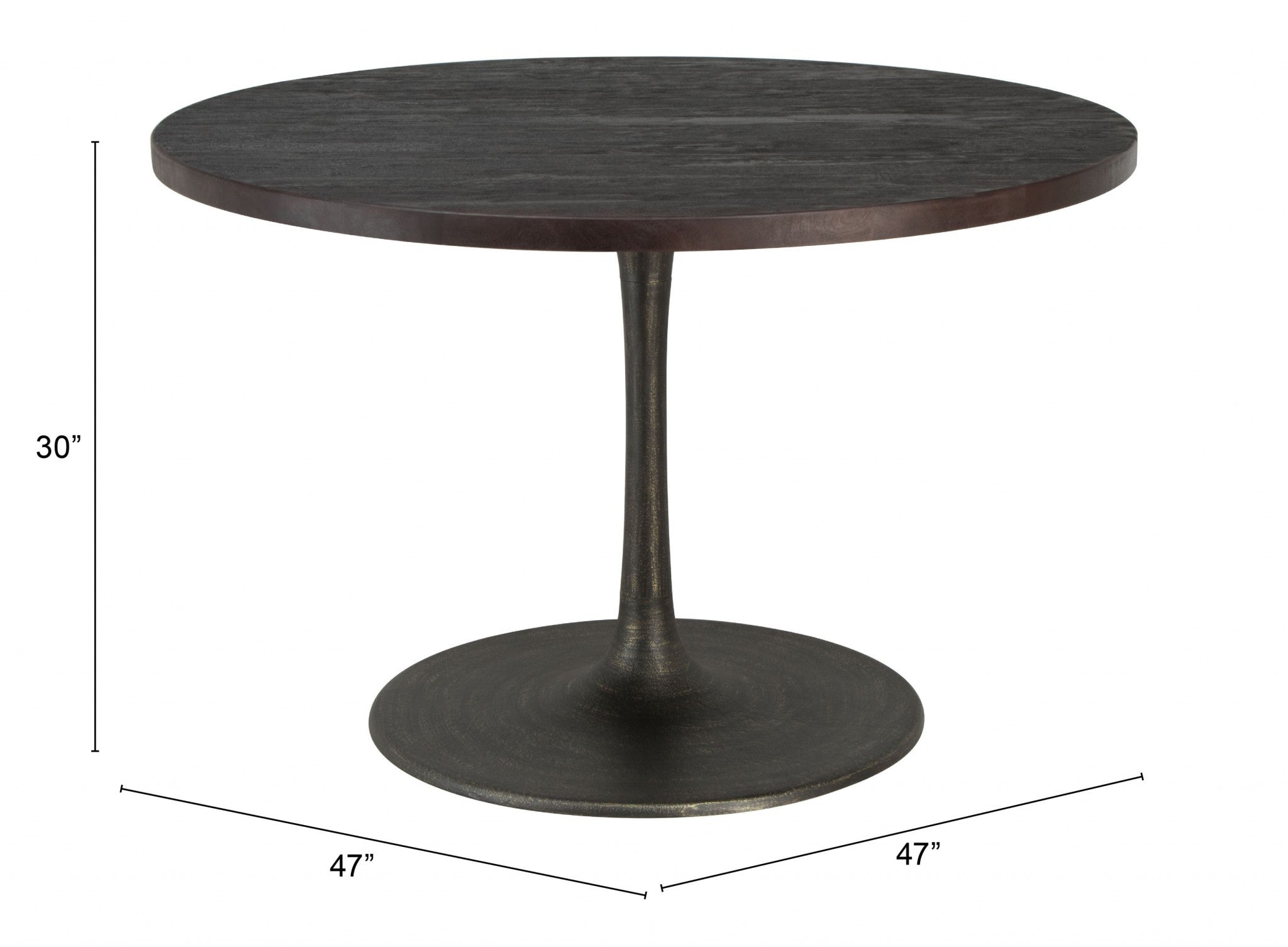 47" Dark Brown Rounded Solid Wood And Steel Dining Table