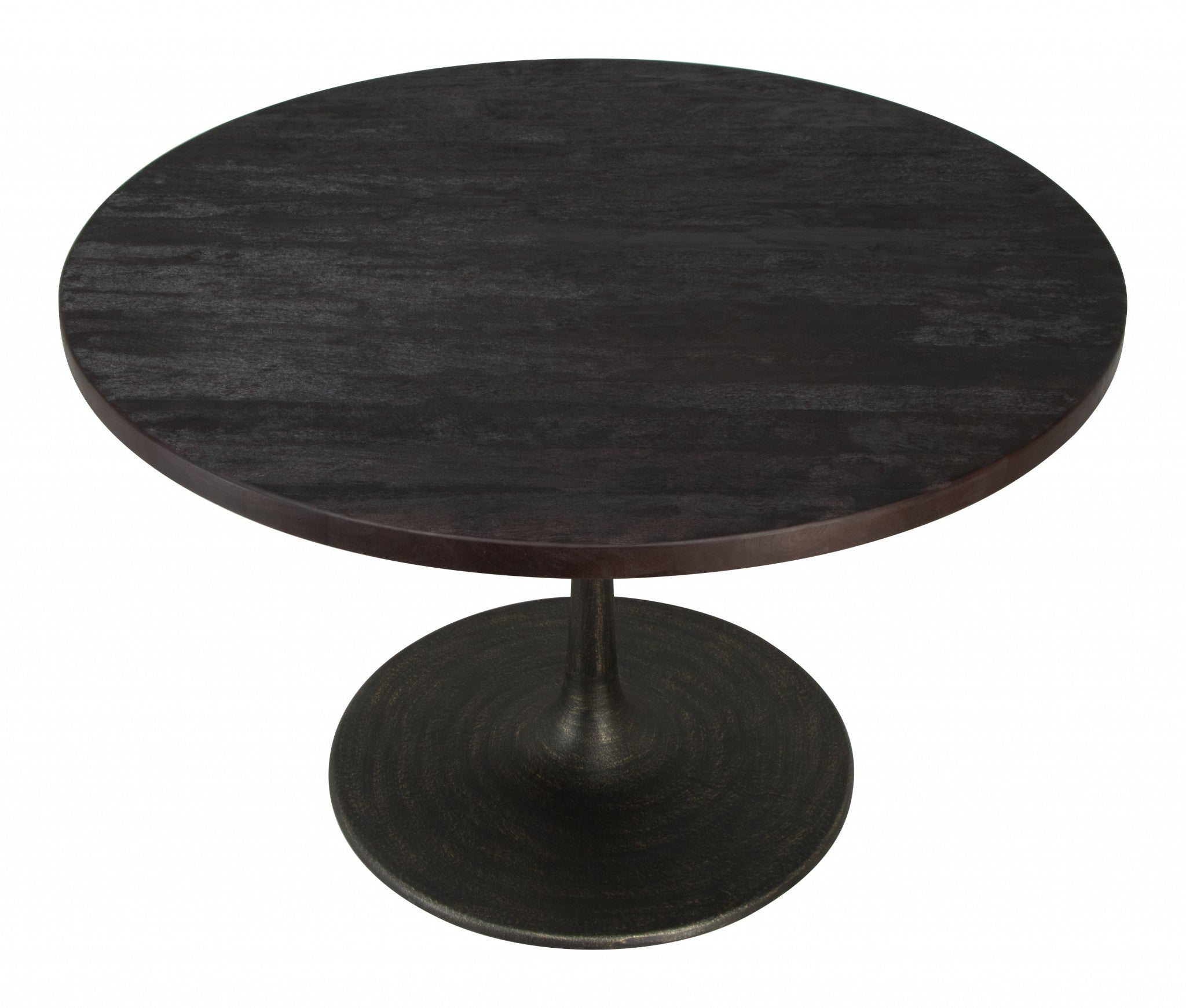 47" Dark Brown Rounded Solid Wood And Steel Dining Table