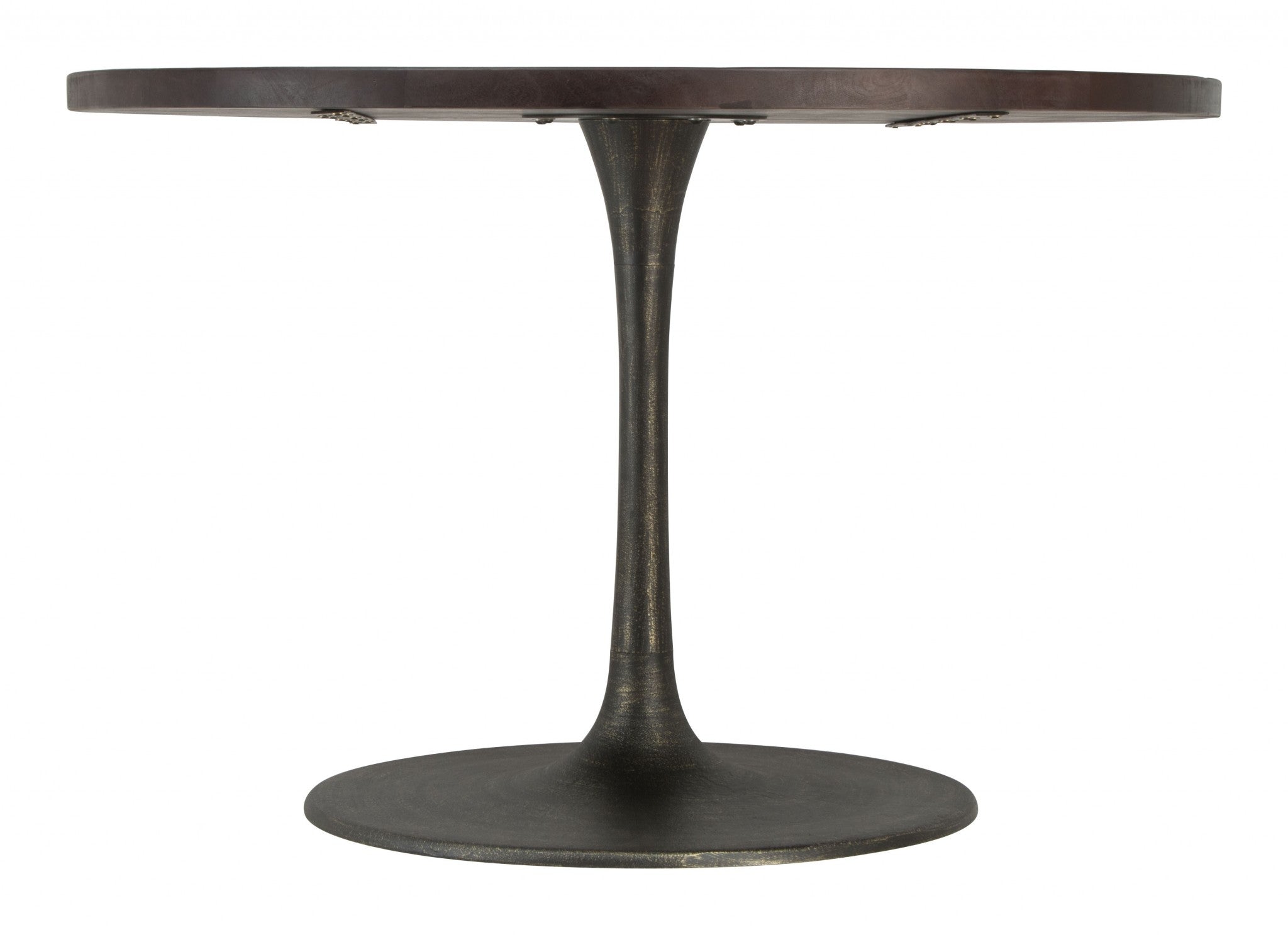 47" Dark Brown Rounded Solid Wood And Steel Dining Table