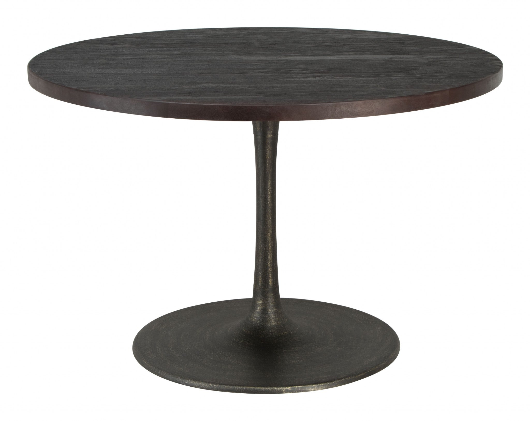 47" Dark Brown Rounded Solid Wood And Steel Dining Table