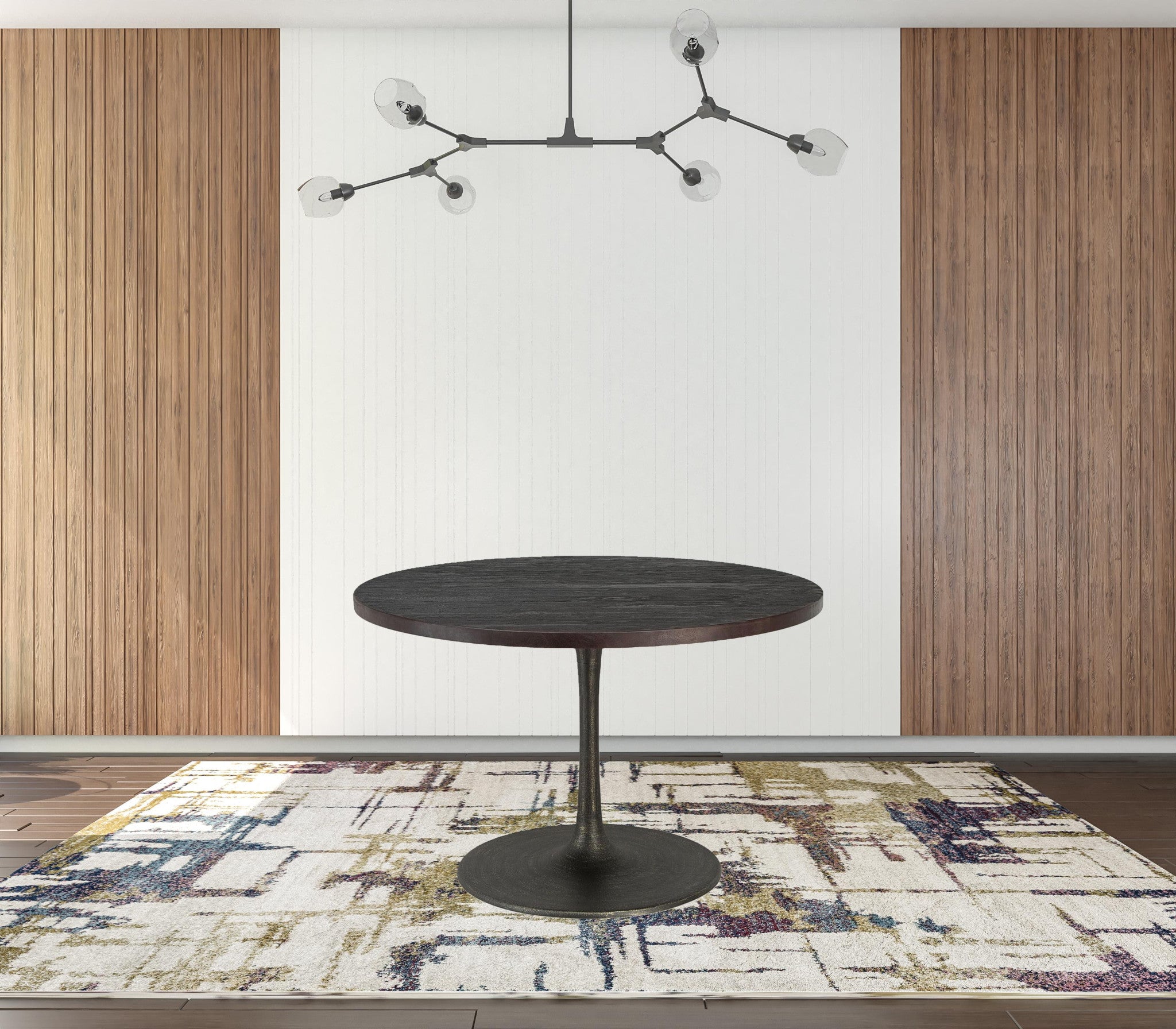 47" Dark Brown Rounded Solid Wood And Steel Dining Table