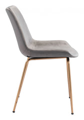 Set of Two Gray and Gold Upholstered Velvet Dining Side Chairs