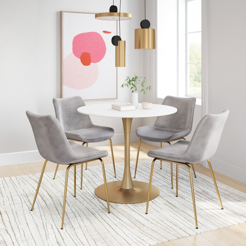 Set of Two Gray and Gold Upholstered Velvet Dining Side Chairs