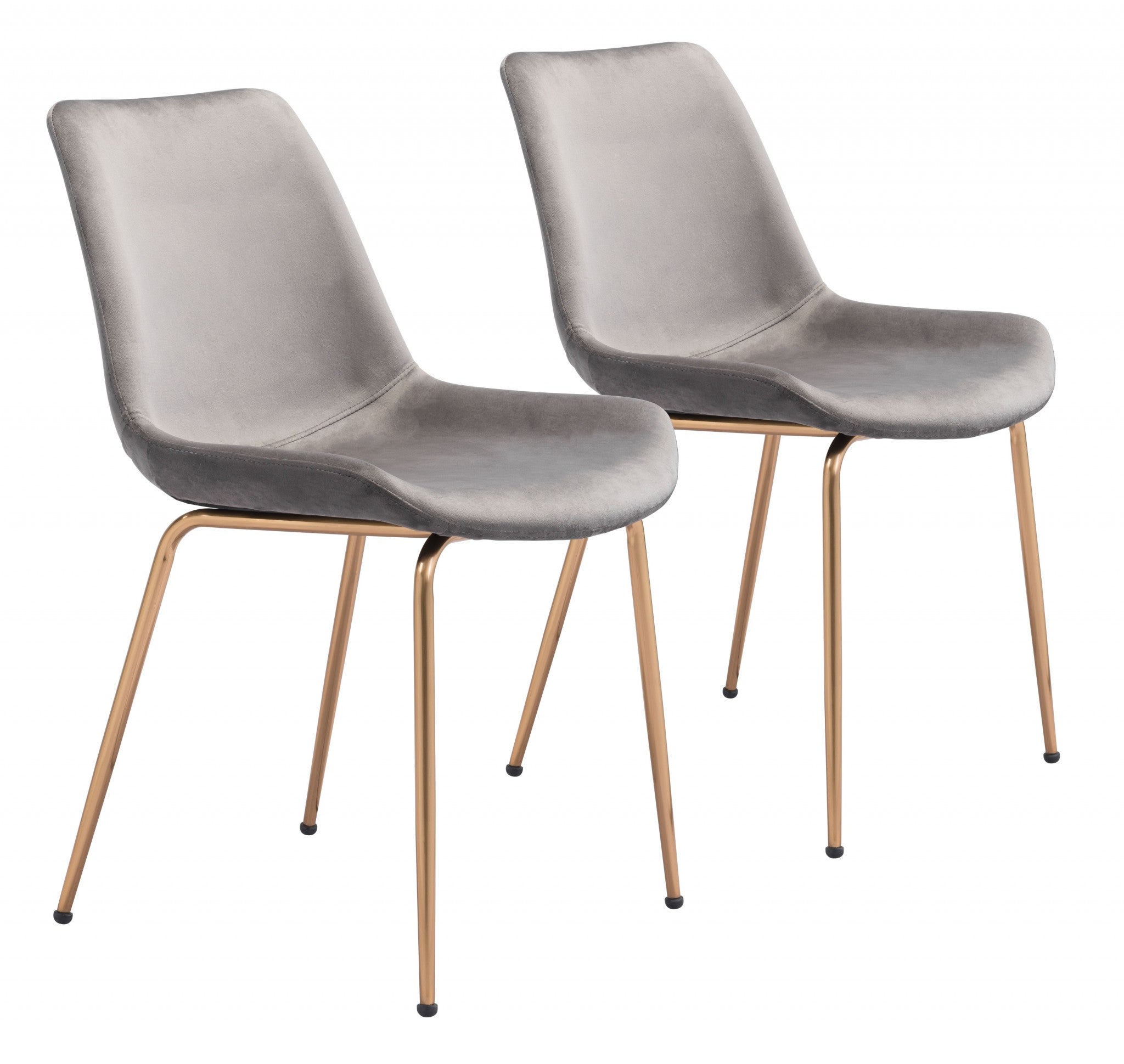 Set of Two Gray and Gold Upholstered Velvet Dining Side Chairs
