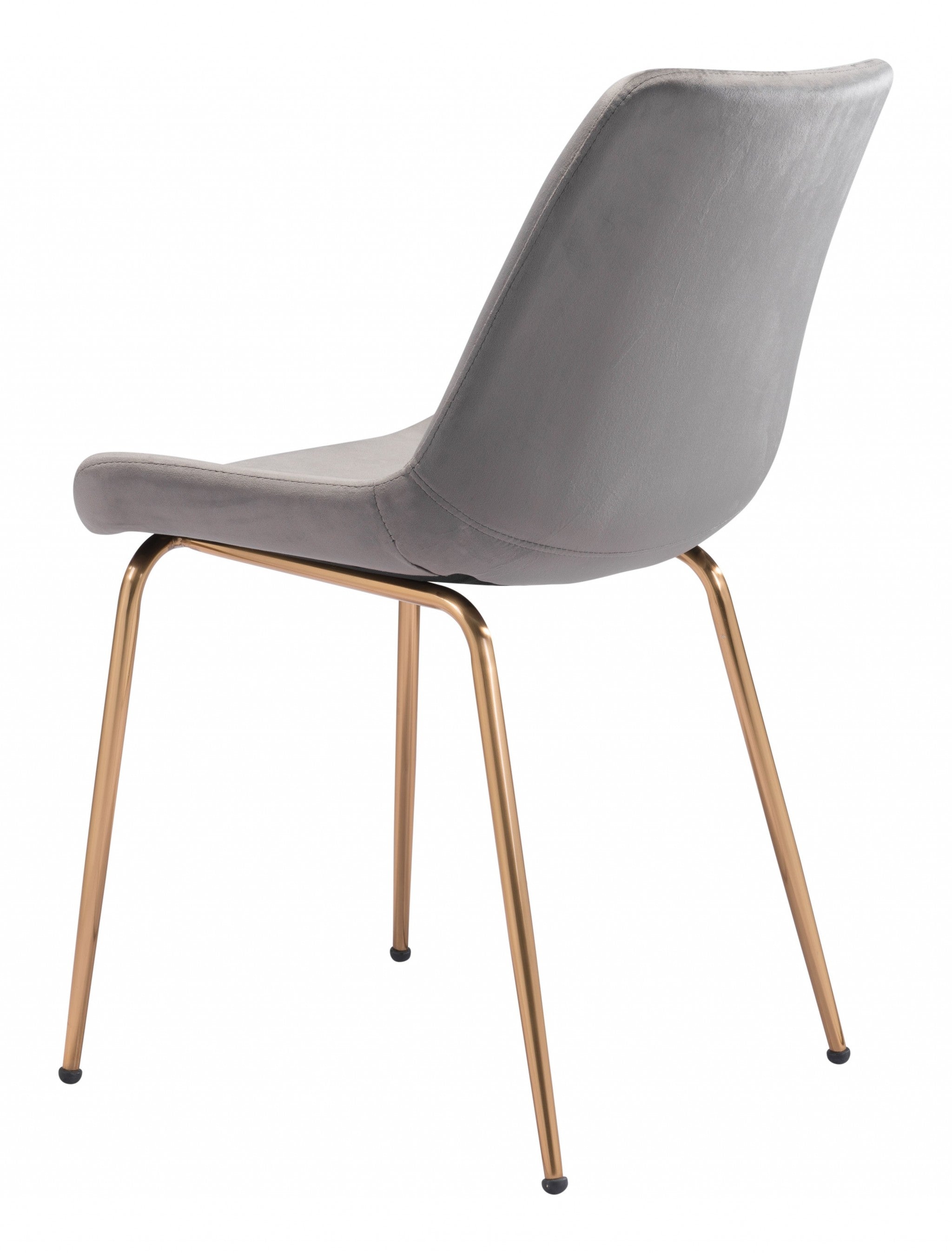 Set of Two Gray and Gold Upholstered Velvet Dining Side Chairs