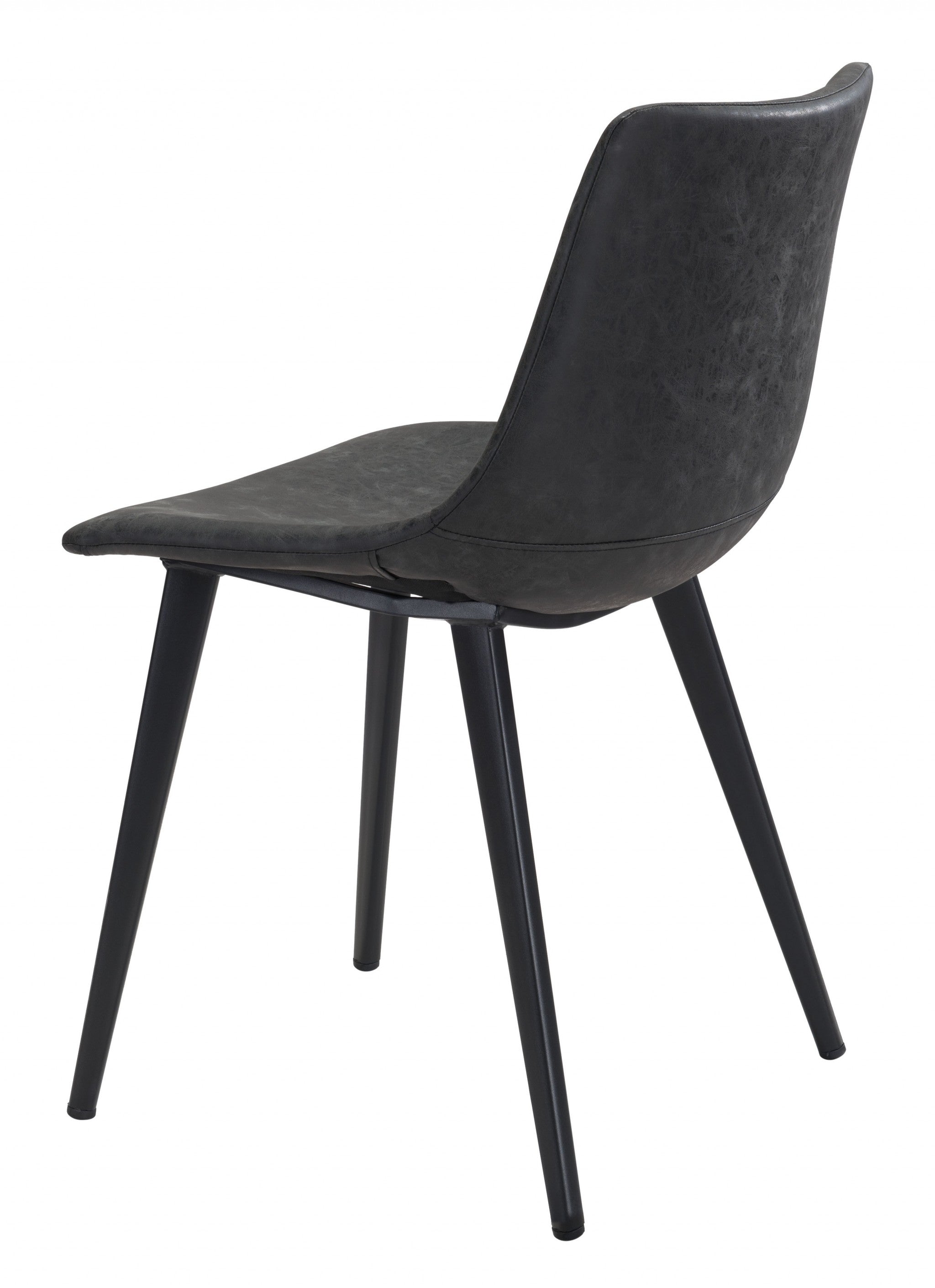 Set of Two Black Upholstered Faux Leather Dining Side chairs