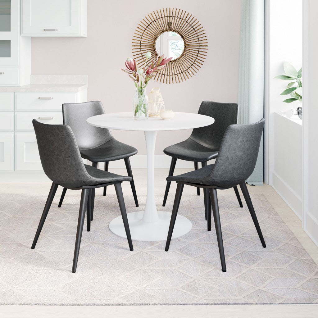 Set of Two Black Upholstered Faux Leather Dining Side chairs