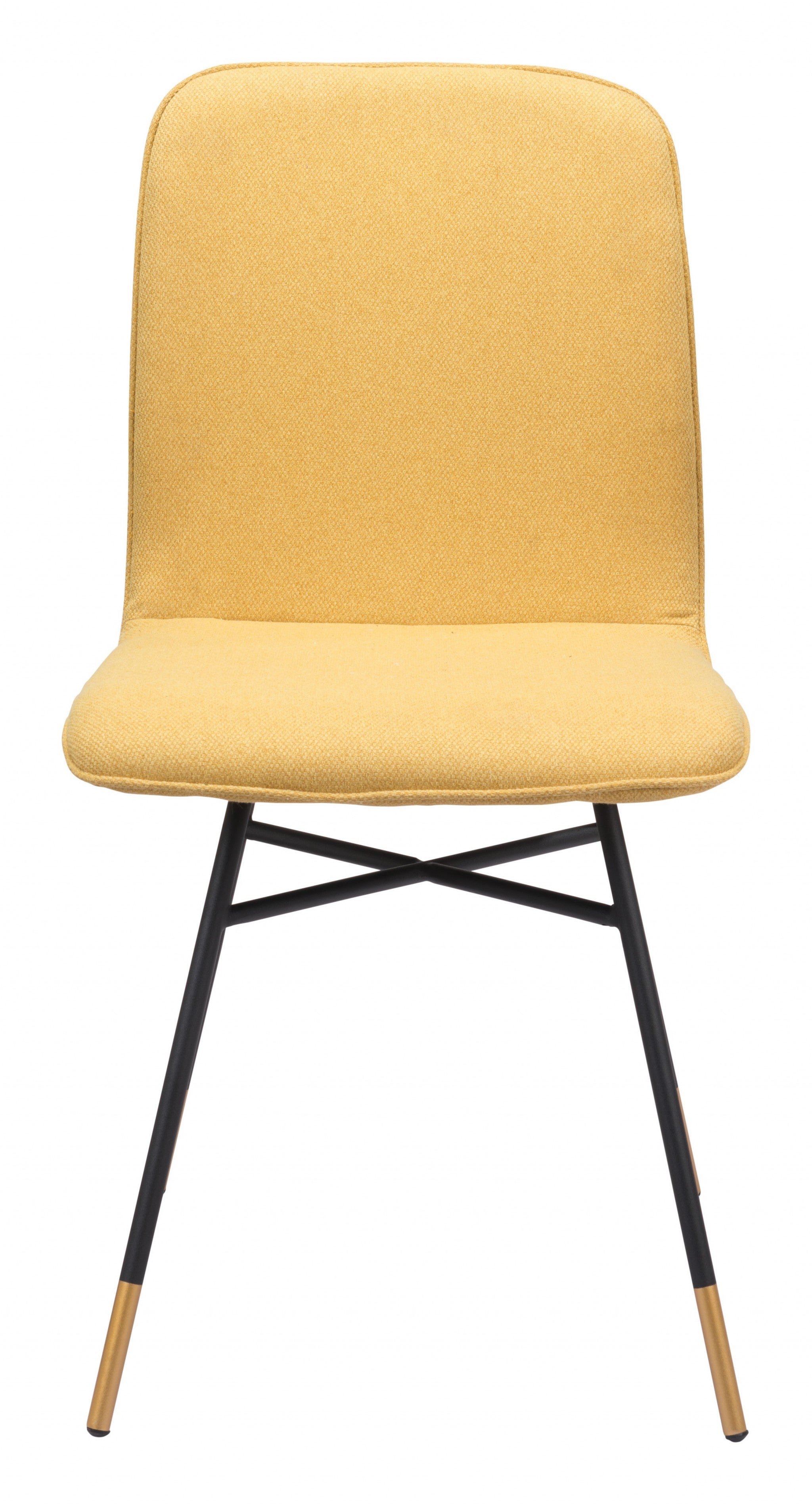 Set of Two Yellow and Black and Gold Upholstered Polyester Dining Side Chairs