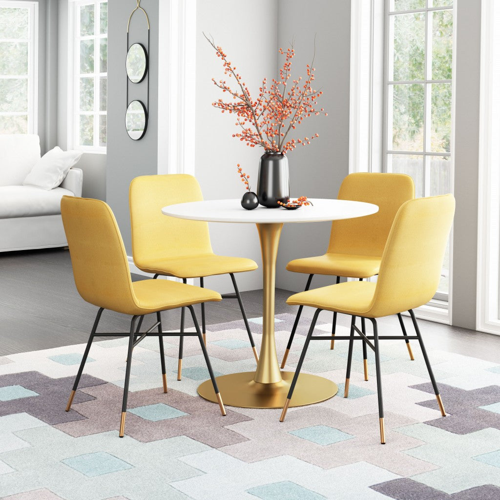 Set of Two Yellow and Black and Gold Upholstered Polyester Dining Side Chairs