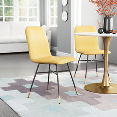 Set of Two Yellow and Black and Gold Upholstered Polyester Dining Side Chairs