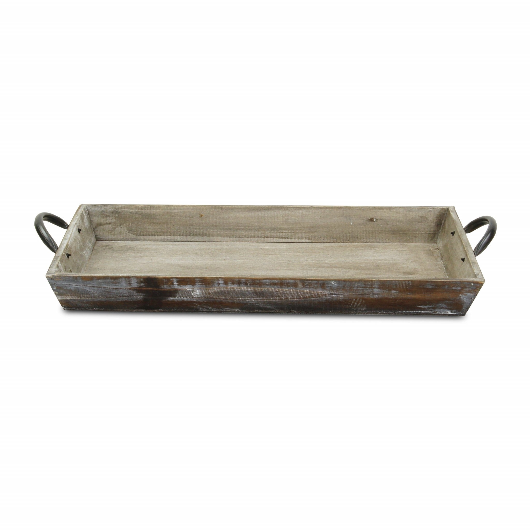 Wooden Serving Tray with Metal Handles