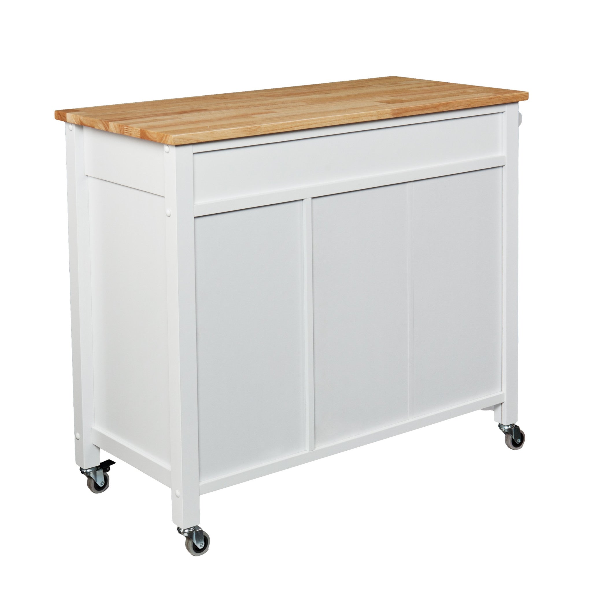 White and Natural 42" Rolling Kitchen Cart With Storage