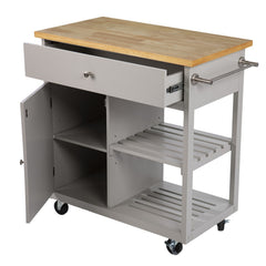 Gray and Natural 35" Rolling Kitchen Island With Storage