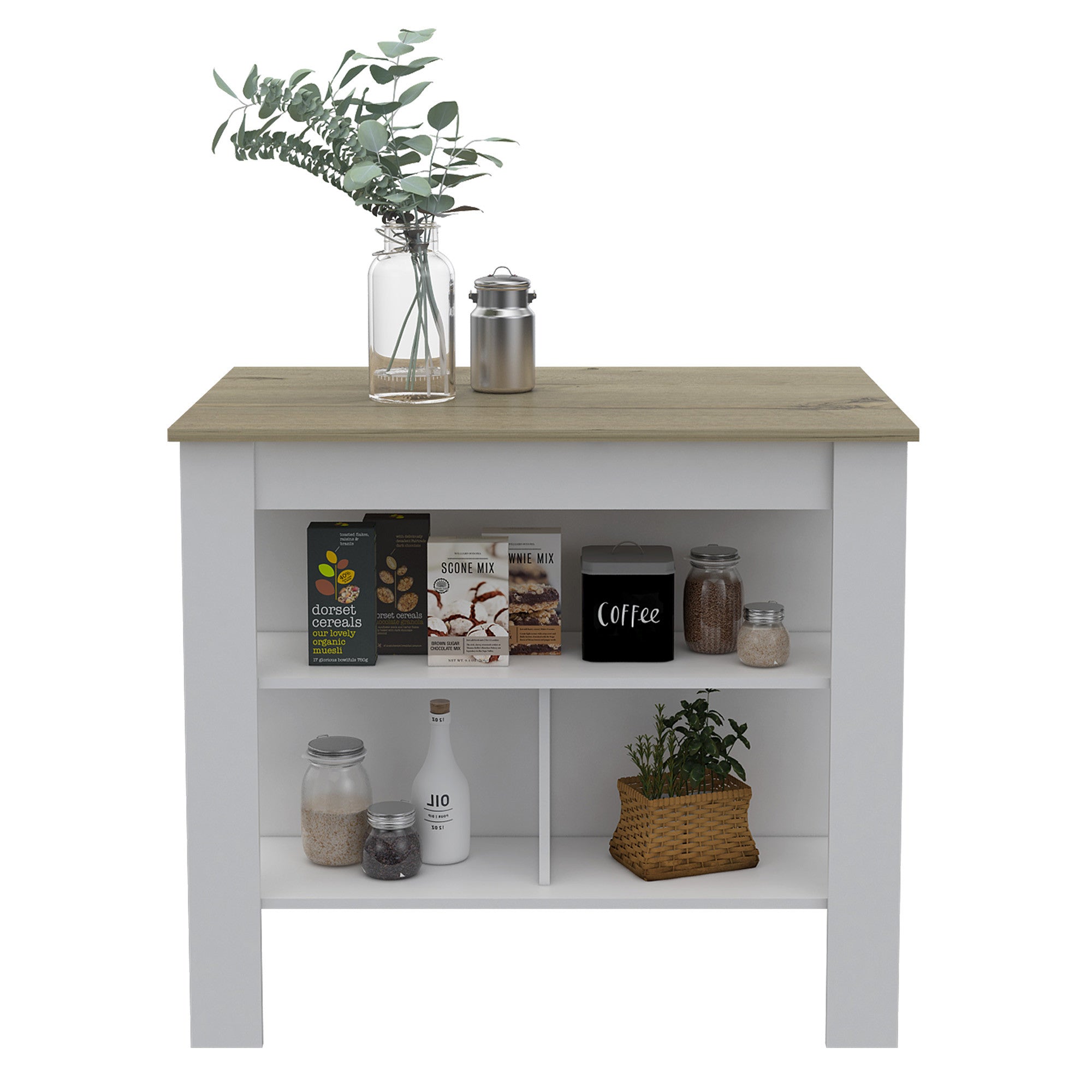 Modern White and Light Oak Kitchen Island