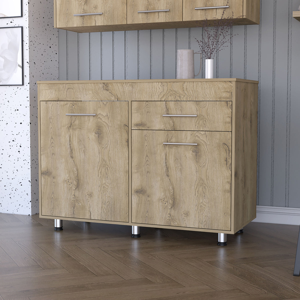 47" Brown Console Accent Cabinet With Three Shelves And One Drawer