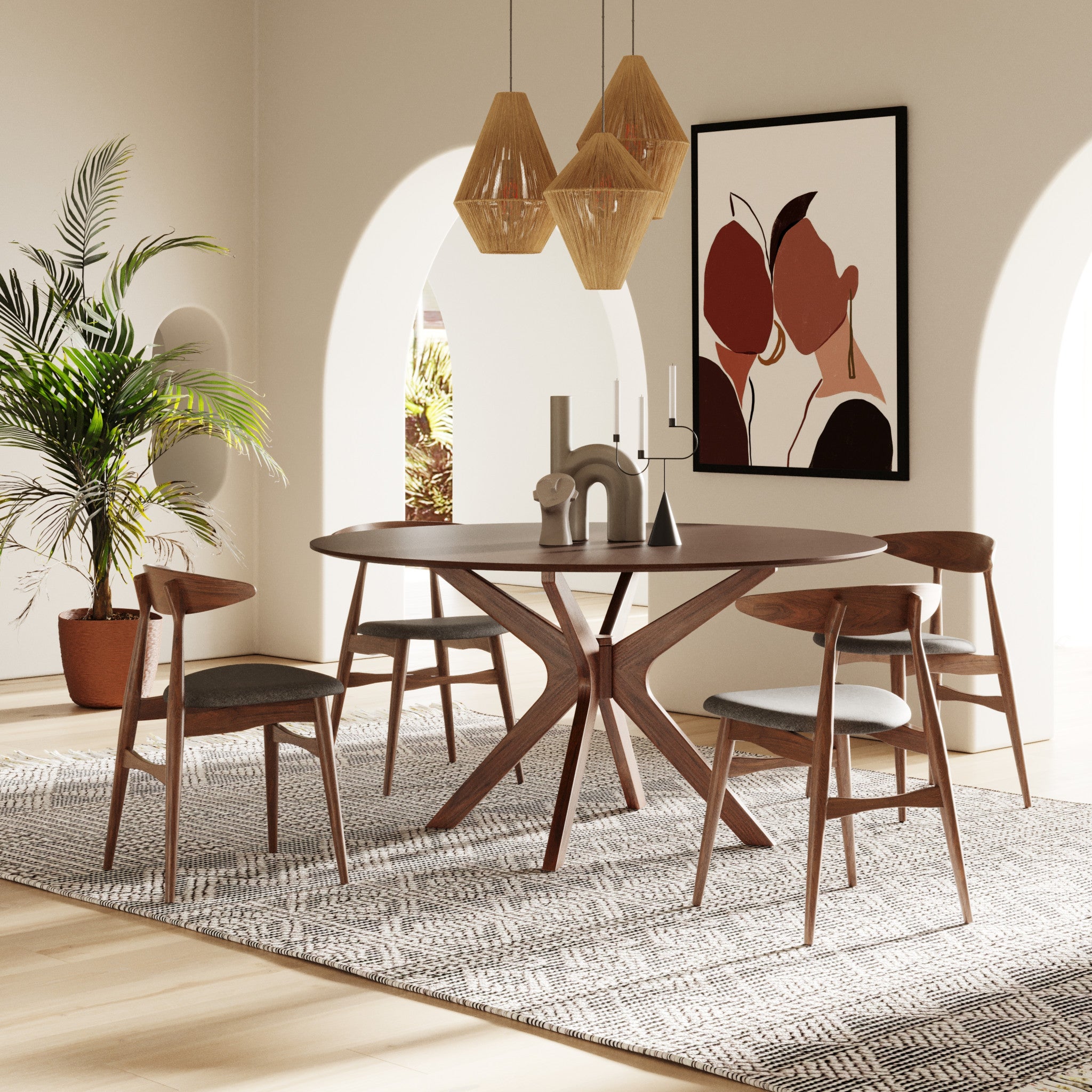 59" Brown Round Dining Table