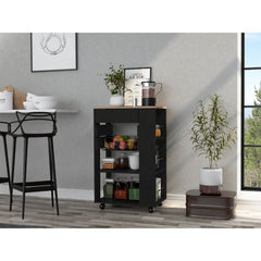 Sleek Black and Light Oak Portable Kitchen Cart