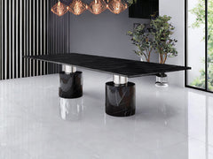 180" Black Marble Double Pedestal Base Dining Table