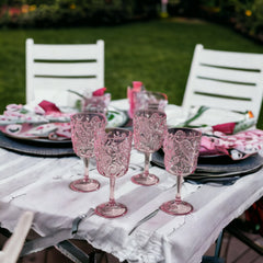 Set of Four Pink Paisley Acrylic Stemmed All Purpose Wine Glass