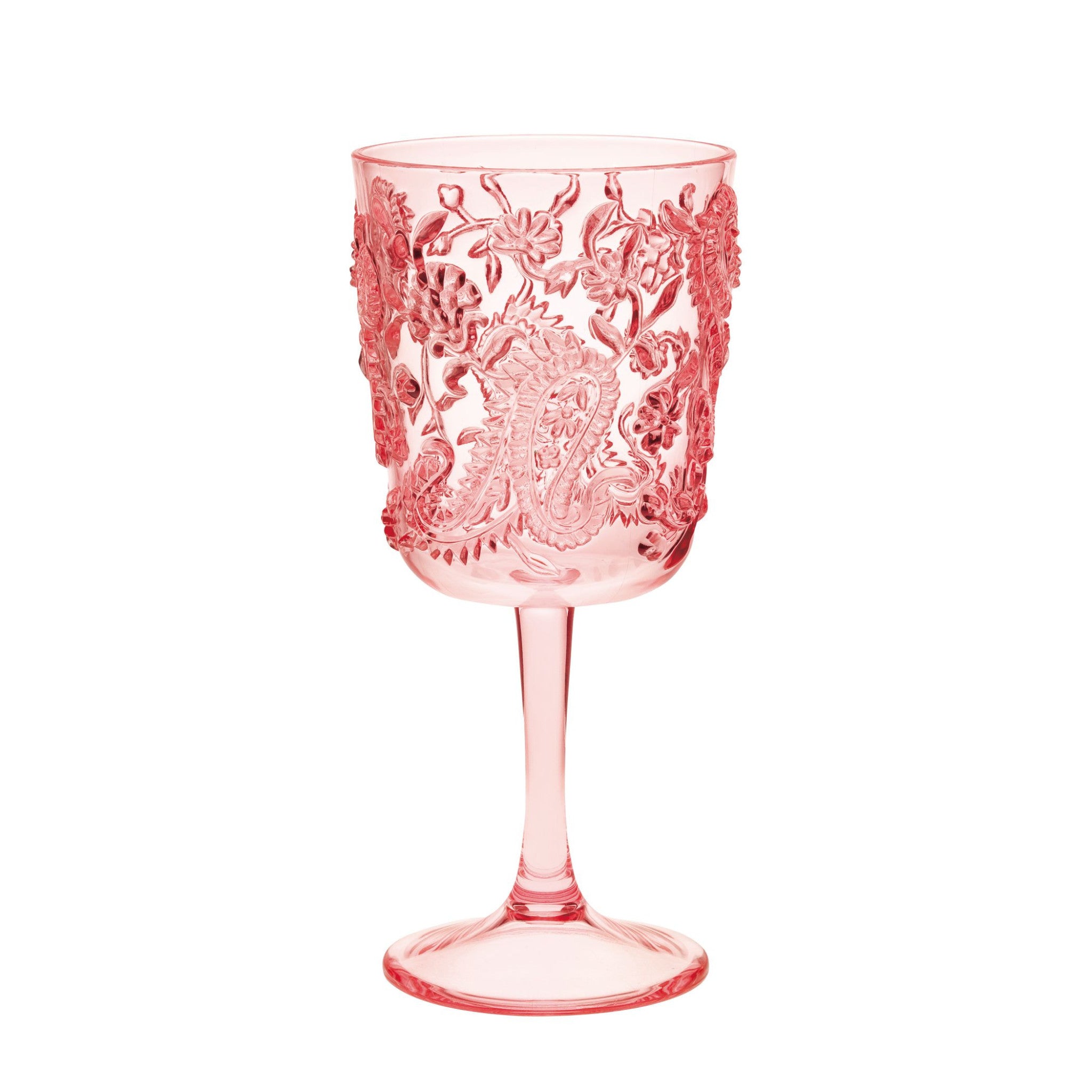 Set of Four Pink Paisley Acrylic Stemmed All Purpose Wine Glass