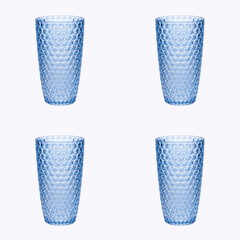 Set of Four Blue Geometric Acrylic Stemless Highball Glass