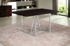 60" Espresso And Silver Metal Dining Table