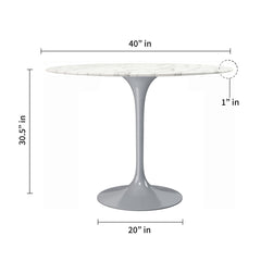 40" White And Gray Marble And Metal Dining Table