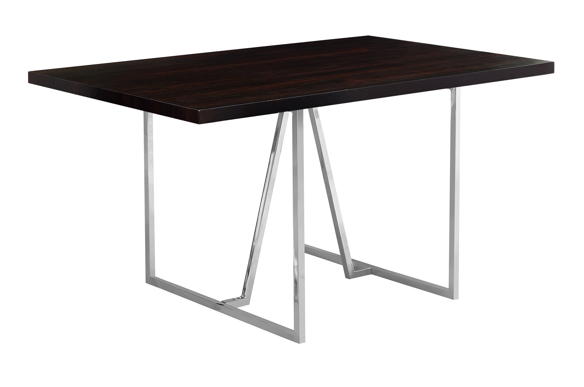 60" Espresso And Silver Metal Dining Table