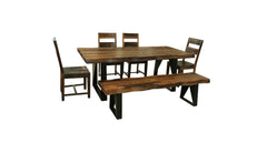 80" Dark Brown And Black Solid Wood And Metal Dining Table