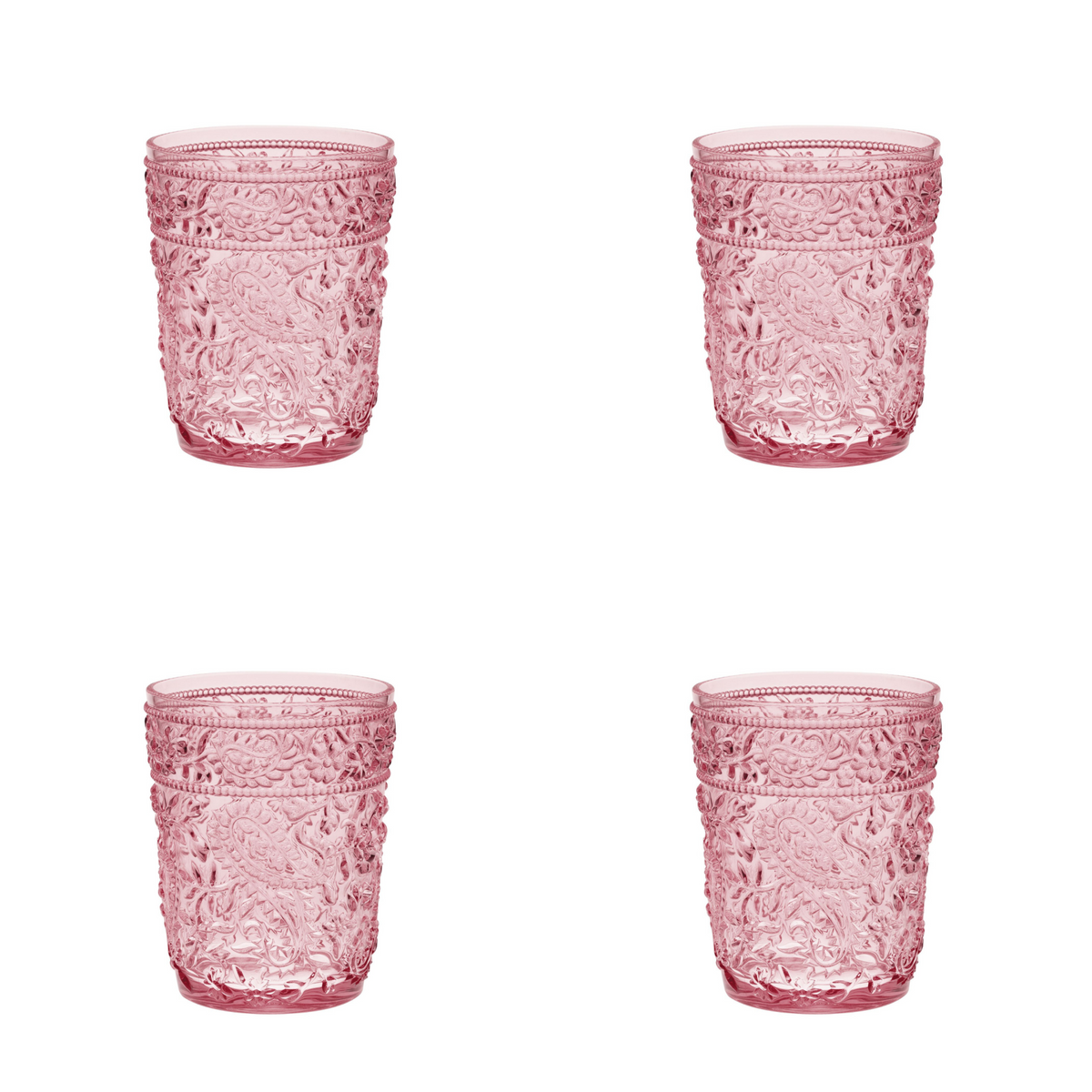 Set of Four Pink Paisley Acrylic Stemless Whiskey Glasses