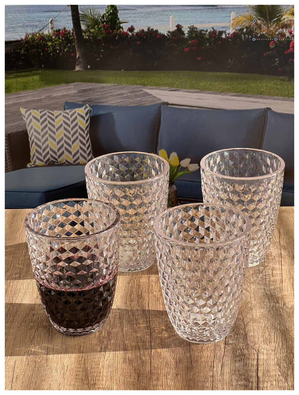 Set of Four Clear Diamond Acrylic Stemless Whiskey Glasses