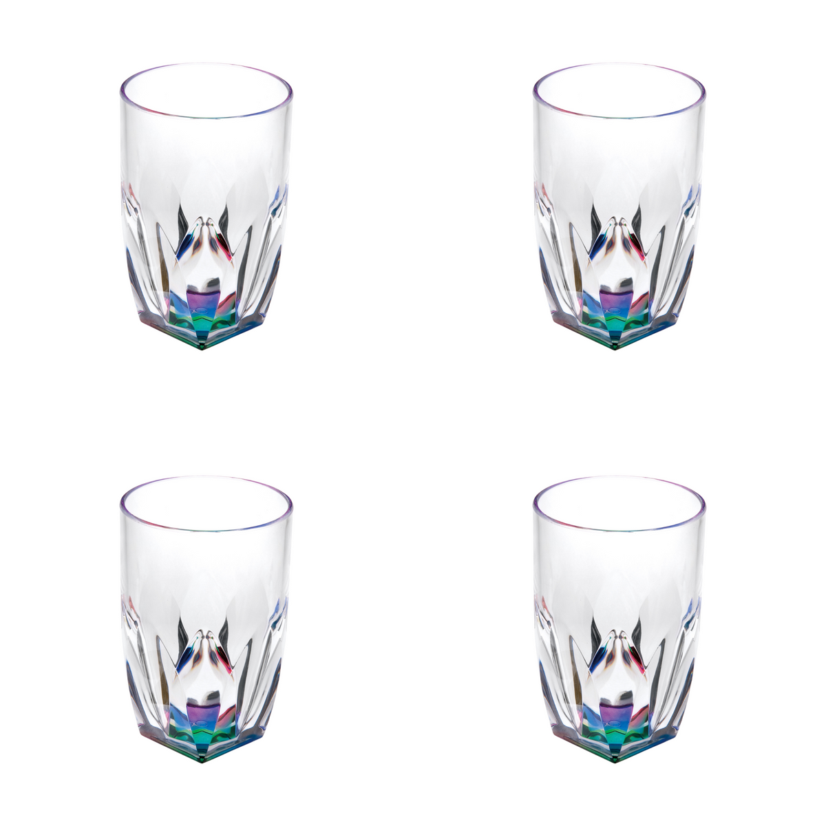 Set of Four Clear and Rainbow Geometric Acrylic Highball Glasses