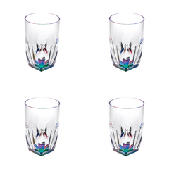 Set of Four Clear and Rainbow Geometric Acrylic Highball Glasses