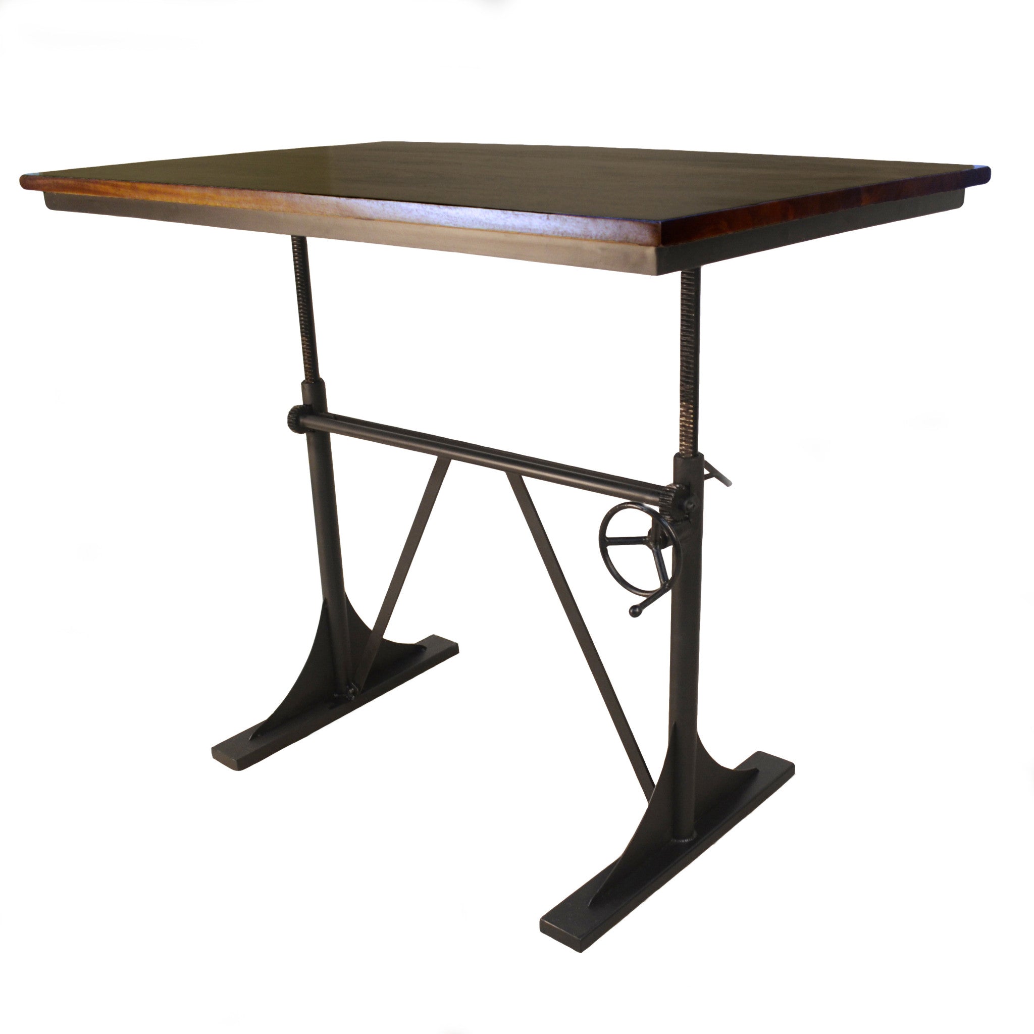 30" Brown and Black Solid Wood and Iron Trestle Base Dining Table